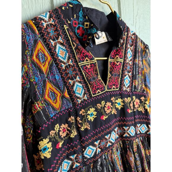 Anthropologie Akemi + Kin Sheria Metallic Embroidered Boho Dress 2P - Picture 5 of 9